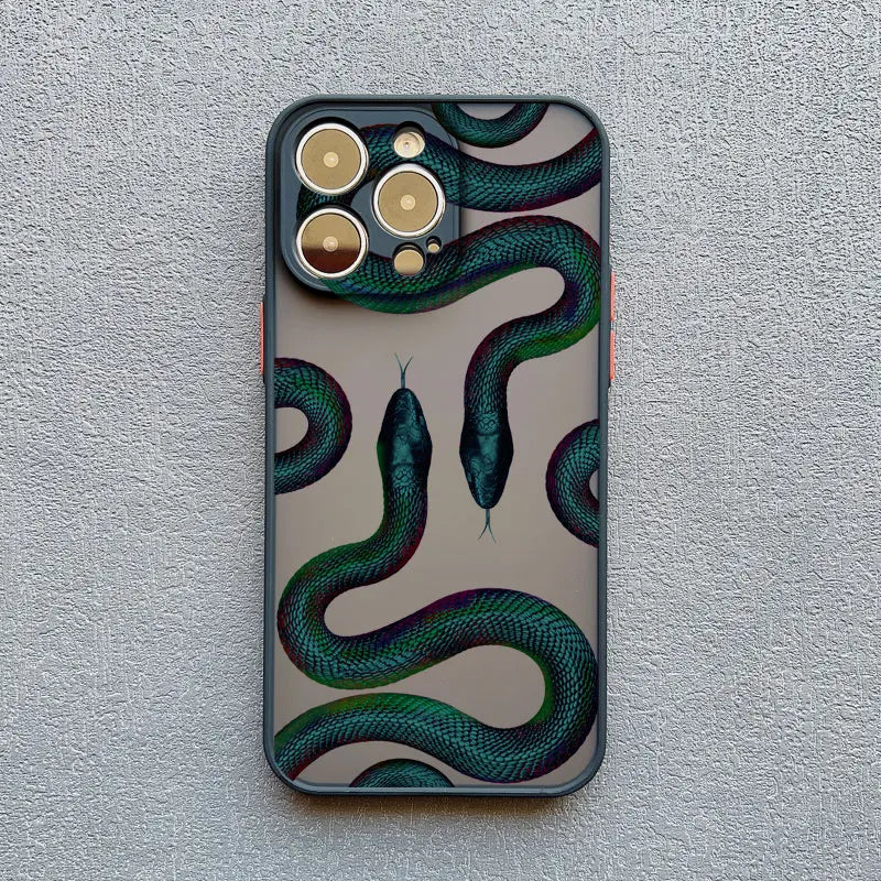 Luxurious Black Gold Snake Phone Case for IPhone 16 Plus 15 14 13 12 11 Pro Max Mini X XR Unique Dragon Shockproof Back Cover