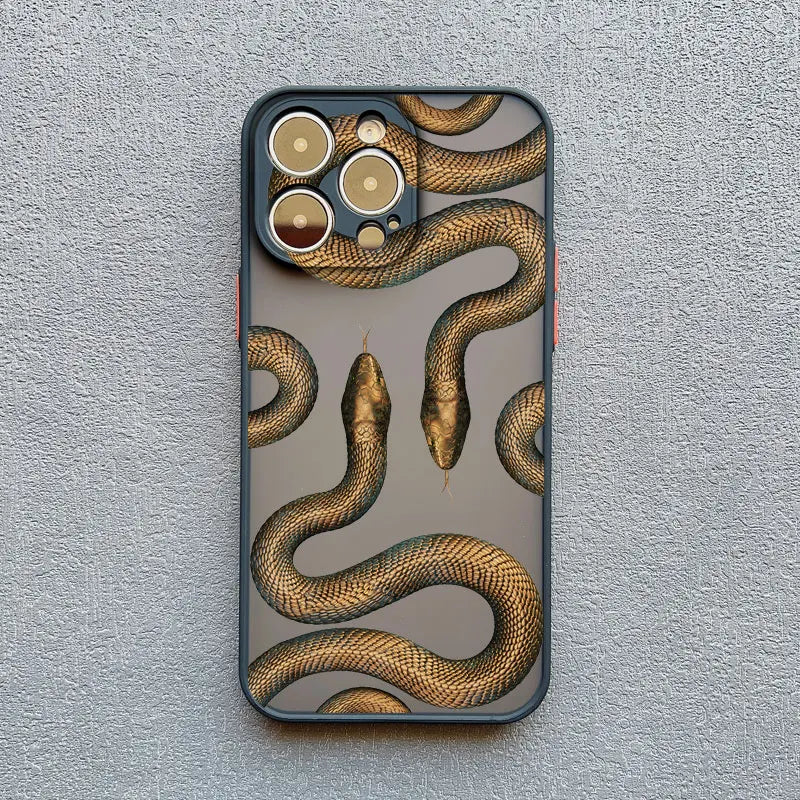 Luxurious Black Gold Snake Phone Case for IPhone 16 Plus 15 14 13 12 11 Pro Max Mini X XR Unique Dragon Shockproof Back Cover